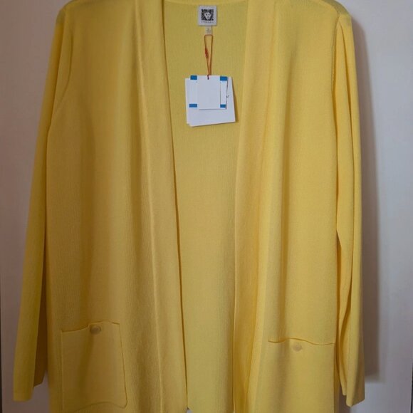 NWT Anne Klein Yellow Knit Cardigan Pockets Long Sleeve XL - Picture 1 of 8